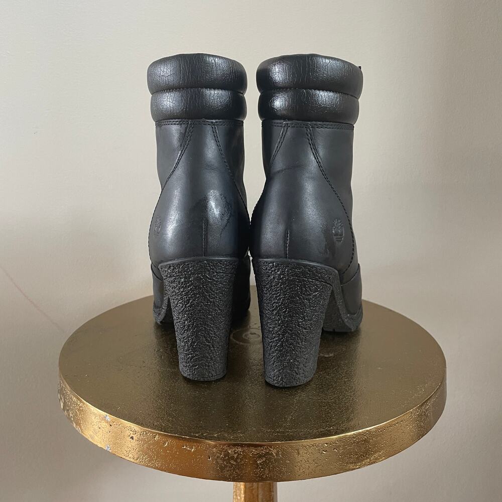 Rare Timberland Glancy Boots 7 Black Leather | Heel Lace Up Combat, Discontinued - Picture 5 of 15